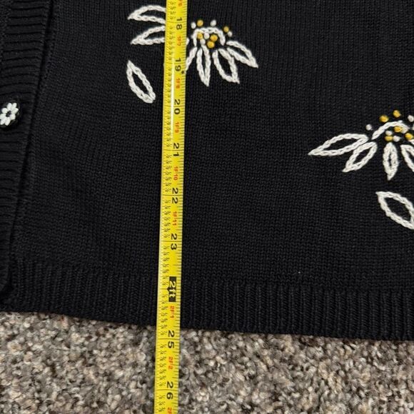 Vintage Alfred Dunner Daisy Black Short Sleeve Cardigan Top Button M - Picture 5 of 5